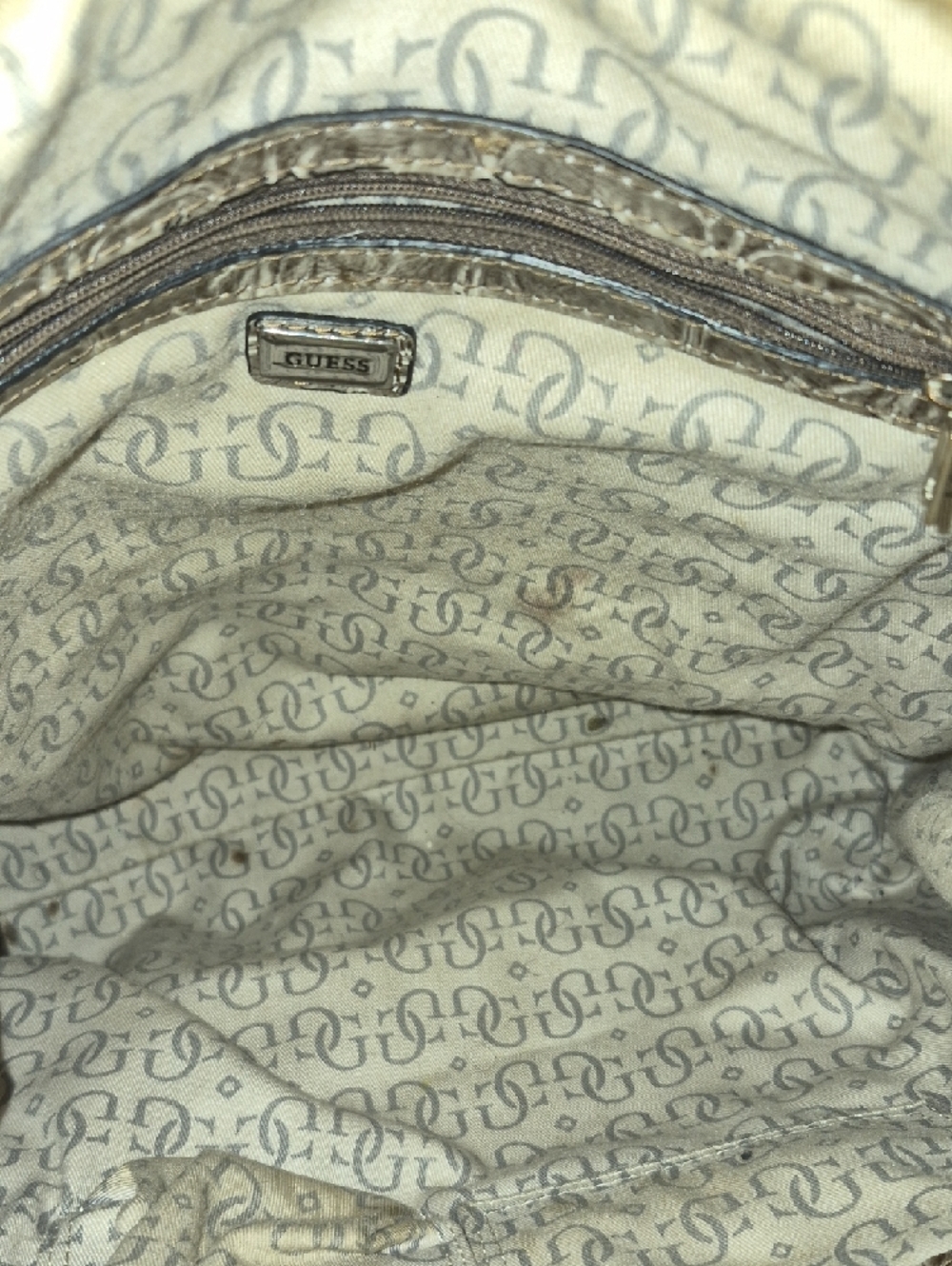 Guess Vintage beige and brown crocodile-embossed Cream And Gray  Sarchel - Picture 3 of 4